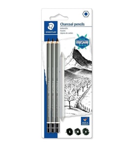 Staedtler Mars Lumograph Charcoal Kömür Füzen Kalem S-M-H + Paper Stump 