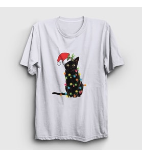 Presmono Unisex Beyaz Lights Cat Kedi Yılbaşı T-Shirt 364350tt