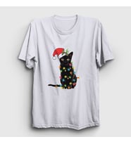 Presmono Unisex Beyaz Lights Cat Kedi Yılbaşı T-Shirt 364350tt
