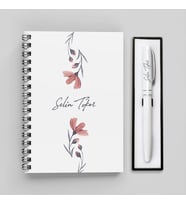 Sade Çiçek Desenli Defter ve Kalem Seti