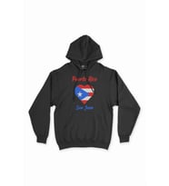 San Juan Porta Riko Bayraklı Kalpli Siyah Sweatshirt Hoodie