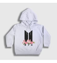 Presmono Unisex Çocuk Beyaz Flowers Bts Kapüşonlu Sweatshirt 22149tt