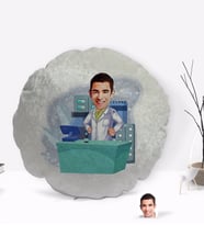 BK Gift Kişiye Özel Erkek Eczacı Karikatürlü Yuvarlak Dekoratif Kırlent Yastık-4