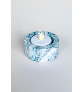 El Yapımı Mermer Desenli Mavi Beton Tealight Mumluk  Minimal Dekoratif Şamdan 3 Adet