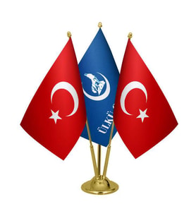Masa Üstü Ülkü Ocakları Bayrağı Türk Bayrağı Üçlü Pirinç Direk Masa Bayrak Seti