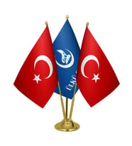 Masa Üstü Ülkü Ocakları Bayrağı Türk Bayrağı Üçlü Pirinç Direk Masa Bayrak Seti