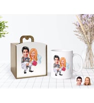 BK Gift Kişiye Özel Ahşap Kutuda Evleniyoruz Karikatürlü Beyaz Kupa Bardak-7