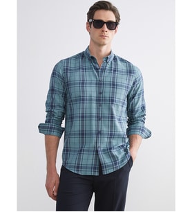LCWAIKIKI Classic Haki Regular Fit Uzun Kollu Ekose Armürlü Erkek Gömlek