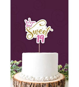 Sweet 19 pembe-gold Pasta Süsü *Kalın Kağıt