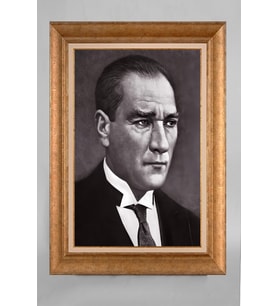 Altın Varaklı Paspartulu Çerçeveli Atatürk Tablo sd498