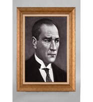 Altın Varaklı Paspartulu Çerçeveli Atatürk Tablo sd498