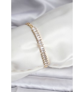 14K Gold Renk Kaplama Zirkon Taşlı Baget Model CM Kadın Bileklik TJ-BB8126