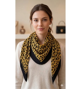 Pliseli Leopar Desenli Polyester Şal 90x90 cm – Sarı Siyah Şık