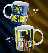 Çiftlere Özel İsim Ve Numara Baskılı Sarı Lacivert Tasarımlı Kupa Bardak - Hediyelik