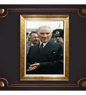 Altın Varaklı Çerçeveli Paspartulu Atatürk Tablo z4698 (Gold)