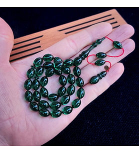 8x12 mm Petrol Yeşili Fatih Erbabacan Usta İşçilikli Zar Kehribar Tesbih
