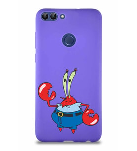 Huawei P Smart Soft Premier Kapak Bay Yengeç Tasarımlı Silikon Kılıf - Mor (Şeffaf)
