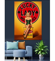 Lucky Lady Retro Pin-Up Dekoratif Kanvas - Mdf Ahşap Tablo