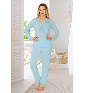 Sistina Bayan Mavi Penye Uzun Kollu Pijama Takımı 1631