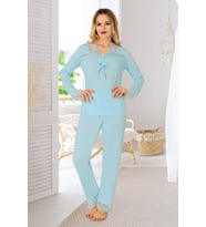 Sistina Bayan Mavi Penye Uzun Kollu Pijama Takımı 1631