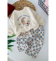 Sunday Çilek Baskılı Kız Bebek 2 li Takım - Krem