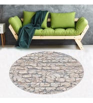 Taş Desenli Dijital Baskı Yıkanabilir Kaymaz Taban Modern Salon Halısı Yolluk (Bej)