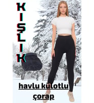 Termal Kadın Kışlık Siyah Havlu Külotlu Çorap Ayaksız Bilek Boy