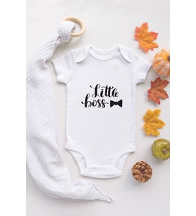 Unisex Ekru Bebek Small Boss Baskılı Çıtçıtlı Body