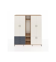 Hyperion Dolap 14 Raflı 4 Çekmeceli Tek Askılı 220x44x243 Çam-Aytaşı/Antrasit