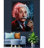 Pipo İçen Einstein Portresi Dekoratif Kanvas - Mdf Ahşap Tablo