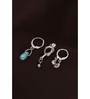 Düğüm Model Gümüş Renk Metal Mavi Taş Detaylı Çoklu Küpe (Çok Renkli)
