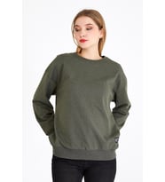 Kadın Haki Basic Bisiklet Yaka Regular Fit Rahat Sweatshirt