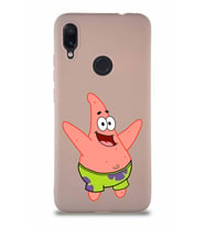 Xiaomi Redmi Note 7 Soft Premier Kapak Patrick Yıldız Tasarımlı Silikon Kılıf - Pudra (Şeffaf)