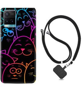 Vivo Y11S Y21S Y20 Y20S Y70 Kılıf Boyun Askılı Silikon Neon Cats 1790