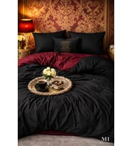 More Home  Tek Kişilik Lastikli Çarşaf  Nevresim Takımı  Siyah Bordo
