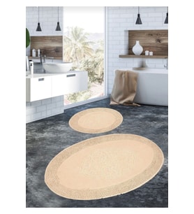 Cotton Special %100 Pamuk 2'li Oval Osmanlı Desen Pamuklu Klozet Takımı Cappucino