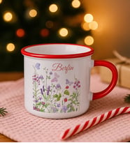 BK Gift Kişiye Özel Çiçek Tasarımlı Kırmızı Emaye Kupa Bardak -12, Arkadaşa Hediye, Sevgiliye Hediye