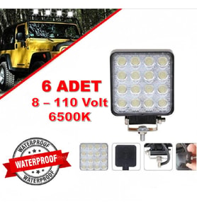 6 Adet Off Road Sis Farı Lambası 16 Led 48Watt Kare Çalışma Lambası