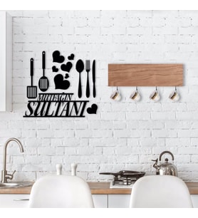 BK Home Doğal Ahşap Dekoratif Fincan Askılığı ve Mutfak Duvar Süsü-10 (Siyah)