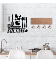 BK Home Doğal Ahşap Dekoratif Fincan Askılığı ve Mutfak Duvar Süsü-10 (Siyah)