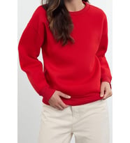 Regular Bisiklet Yaka Düşük Kol Regular Kalın İçi Polarlı Normal Kalıp Basic Örme Sweatshirt