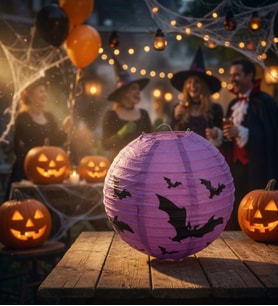 Halloween Japon Feneri 30 cm Mor Yarasa Desenli Cadılar Bayramı Parti Süsleme