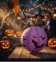 Halloween Japon Feneri 30 cm Mor Yarasa Desenli Cadılar Bayramı Parti Süsleme