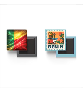 Buzdolap Magnetleri - Benin Bayrağı ve Porto-Novo Posta Pulu Tema - 2'li Set Magneti