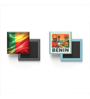 Buzdolap Magnetleri - Benin Bayrağı ve Porto-Novo Posta Pulu Tema - 2'li Set Magneti