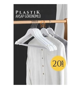 TransForMacion Ahşap Görünüm Plastik Askı 20 ADET Beyaz  720519