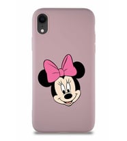 Apple iPhone XR Soft Premier Kapak Minnie Mouse-C Tasarımlı Silikon Kılıf - Pudra (Şeffaf)