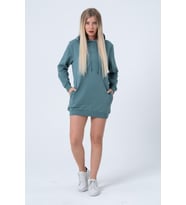 Yeşil Uzun Sweatshirt Elbise Tunik Uzun Kollu Yandan Cepli
