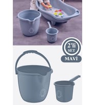 Bebek Banyo Su Kovası ve Maşrapası 2’li Set, Saplı Oluklu Kova 13lt ve Maşr