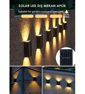 4 Ledli Solar Çift Taraflı Duvar Lambası Güneş Enerjili Aydınlatma Dekorasyon Aplik Işık